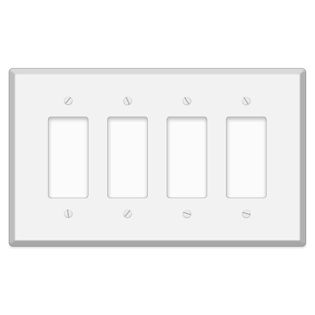 4-Gang Oversized White Metal Rocker Switch Wall Plate – 9.5" x 5.5" Jumbo GFCI Outlet Cover, Heavy-Duty Painted Steel, Corrosion-Resistant, Universal Fit with Matching Screws, Made in USA