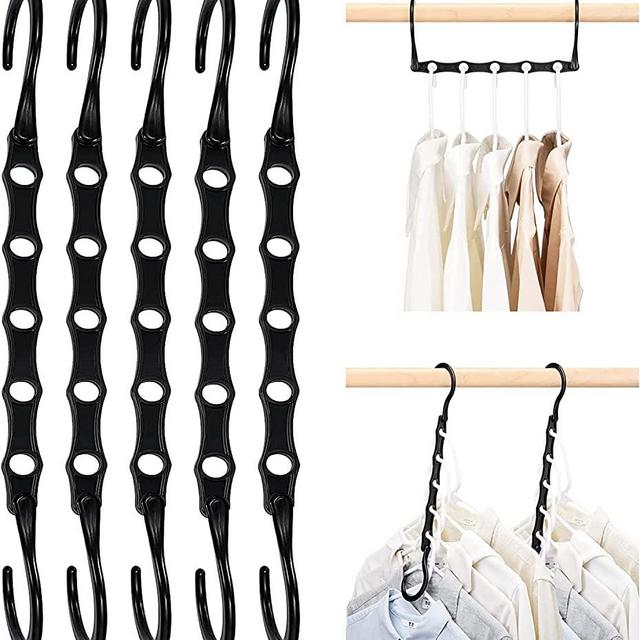 HOUSE DAY Closet Organizers and Storage, Magic Hangers Space Saving Clothes Hangers, Smart Space Saver Sturdy Plastic Hangers with 5 Holes for Heavy Clothes, College Dorm Room Essentials 8 Pack Black