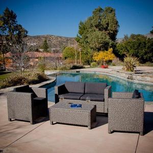 Best Selling Home Decor Puerta 4-Piece Wicker Frame Patio Conversation Set with Black Cushions