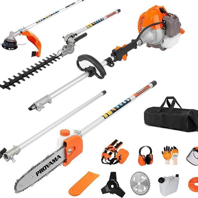 PROYAMA Powerful 42.7cc 5 in 1 Multi Functional Trimming Tools,Gas Hedge Trimmer,Weed Eater,String Trimmer, Brush Cutter,Pole Saw with Extension Pole