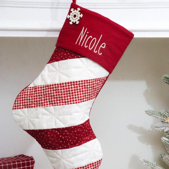 Quilted Christmas Stocking. Personalized Christmas Stocking, Farmhouse Christmas Stocking, Country Christmas Stocking