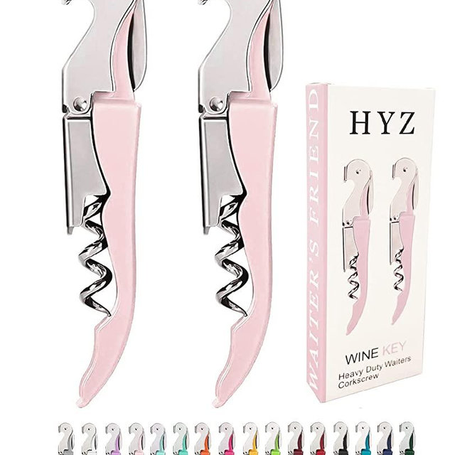 Waiter Corkscrew Wine Opener 2-Pack Pink, HYZ Professional Wine Key for Servers, Bartender with Foil Cutter, Manual Wine Bottle Opener Double Hinged