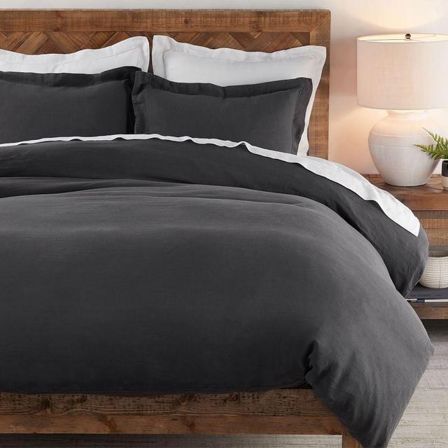 Belgian Flax Linen Duvet Cover, King/Cal King, Ebony