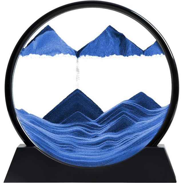 KPNUWN Moving Sand Art Liquid Motion, 3D Deep Sea Sandscape Color Quicksand Decor, Round Glass Moving Sand Art Picture Relaxing Desktop Home Office Work Decor (10 inch-Blue)