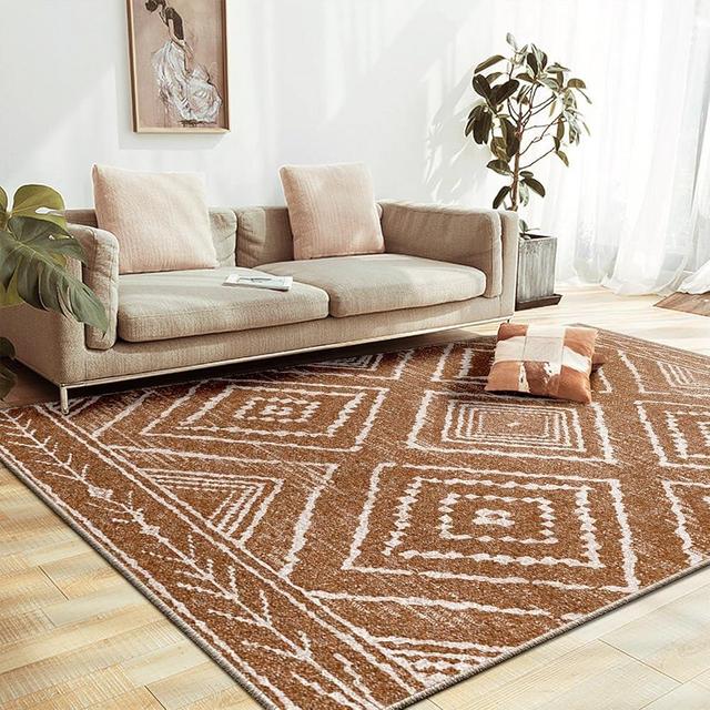 BESTSWEETIE 6x9 Area Rugs Moroccan Rug 6x9 Rugs farmhouse rug Machine Washable Rugs Non-slip Low Pile Ultra Soft Faux Wool for Living Room Bedroom Indoor brown