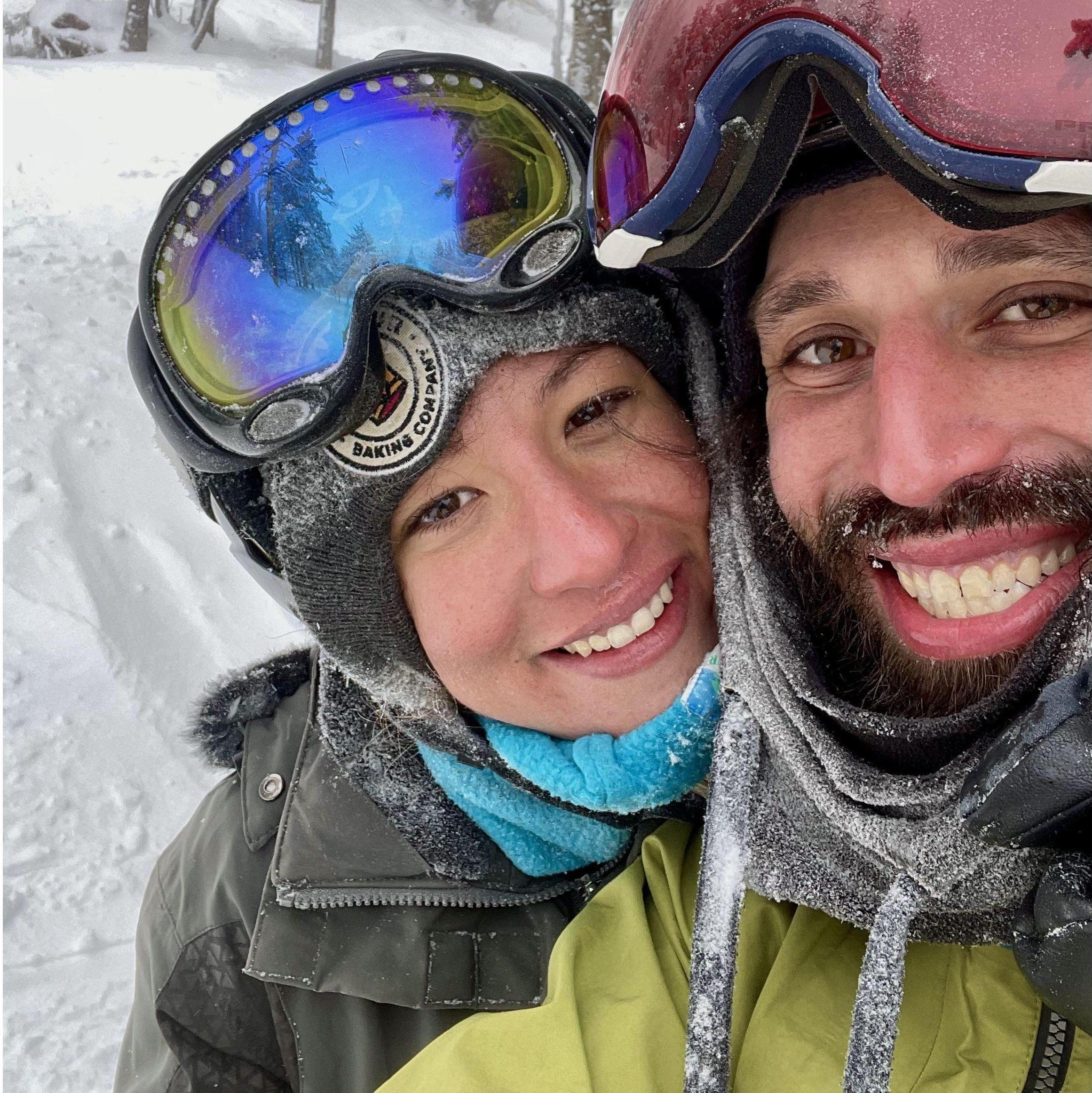Our first time skiing and snowboarding together... in Stowe.