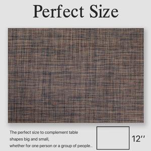 Placemats Set of 4 - Easy Clean Woven Vinyl Placemats for Dining Table, Indoor/Outdoor Place Mats, Washable PVC Table Mats（Black/Brown）