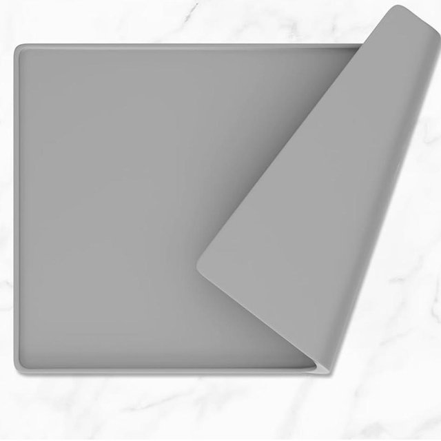 Rnivvi Silicone Mat, 16" x 24" Waterproof Raised Edge Heat Resistant Dish Drying Pad for Kitchen Counter, Rubber Bar Decor Pad, Gray