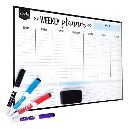 Magnetic Dry Erase Weekly Calendar for Fridge: with Stain Resistant Technology - 19x13" - 4 Fine Tip Markers and Large Eraser with Magnets - Whiteboard Organizer Planner: Refrigerator White Board
