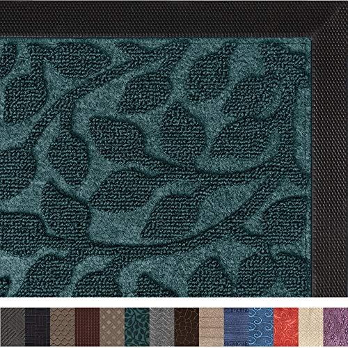 Gorilla Grip Original Durable Rubber Door Mat, 29x17, Heavy Duty Doormat, Indoor Outdoor, Waterproof, Easy Clean, Low-Profile Rugs for Entry, Patio, High Traffic Areas, Green Vine Leaves