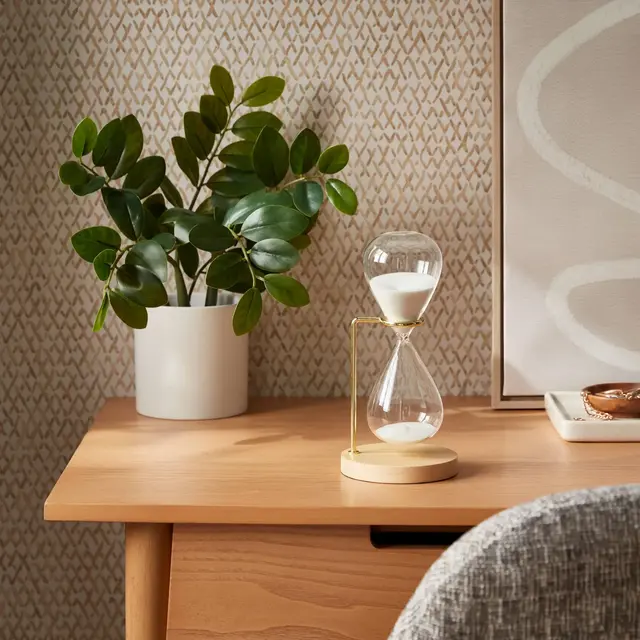 Decorative Hourglass with Rubber Wood Stand Natural Wood - Threshold™: Indoor Sand Timer Decorative Object