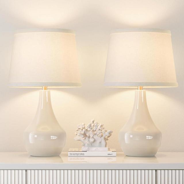 Seealle 19.4" Modern Ceramic Table Lamps for Night Stands - Bedside Lamps Set of 2 for Nightstand, White Bedroom Lamp for Living Room Cute Desk End Table Office Guest Room Dresser Rocker Swtich
