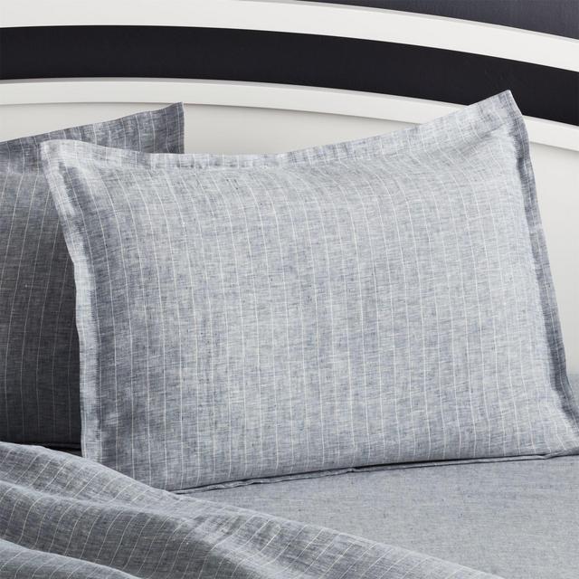 Linen Pinstripe Blue Standard Pillow Sham