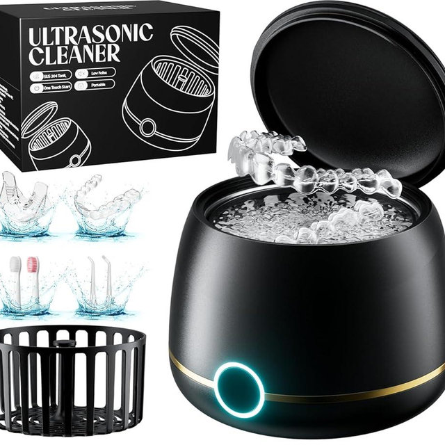 Dental Ultrasonic Retainer Cleaner Machine: Nicwell 200ML Dental Cleaning Pod for Denture, Mouth Guard, Night Guard, Braces, Tray, Aligner 45kHz Cleaner with Protection Design & Digital Timer