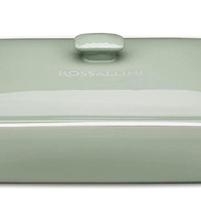 ROSSALLINI Stoneware Casserole Dish Bakeware Set with Lid, Covered Rectangular Dinnerware, Large 3.2 Quart, 11 by 9 Inch, Verde Salvia [Sage Green]