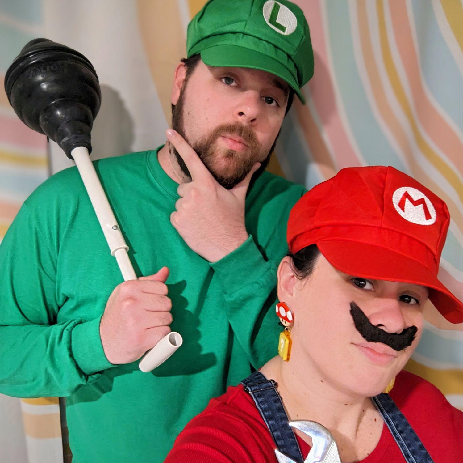 Steph making Johnny dress up to see the Super Mario Brothers movie in theaters. (Apr. 2023)