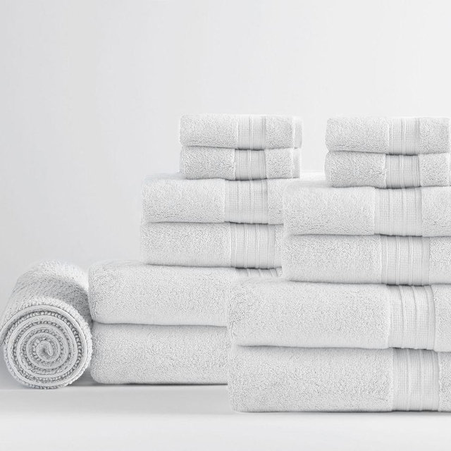 Hydrocotton Organic Bath, Hand, Washcloth Towels & 1 Bath Mat, Set of 13, White