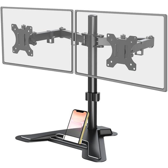 MOUNT PRO Dual Monitor Stand, Free-Standing Full Motion Monitor Desk Mount Fits 2 Screens up to 27 inches,17.6lbs with Height Adjustable, Swivel, Tilt, Rotation, VESA 75x75 100x100, Black