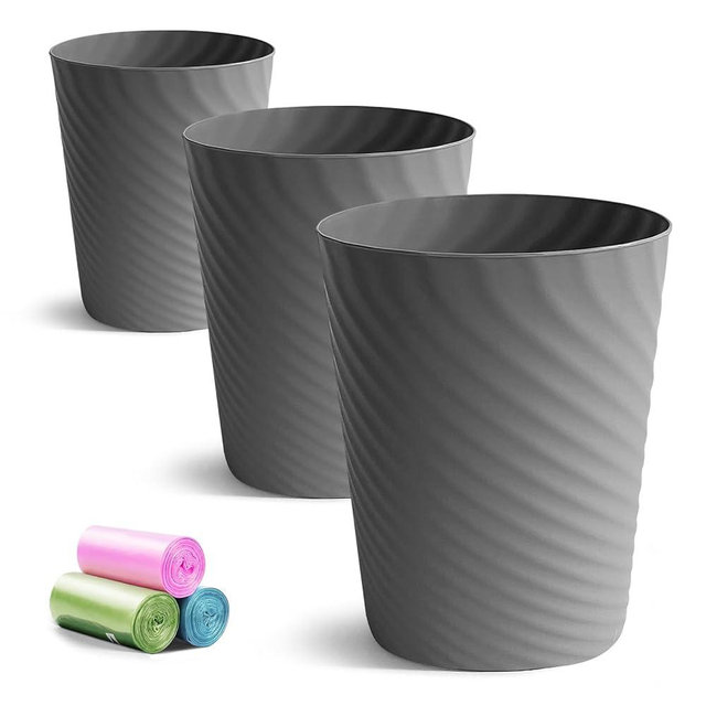Bathroom Trash Can, 3 Pack 1.8 Gallons Small Trash Can with Trash Bags, Bathroom Garbage Can, Plastic Trash Bin, Round Waste Basket for Bathroom, Bedroom, Office, Kitchen, Room, Compact Space (Grey)