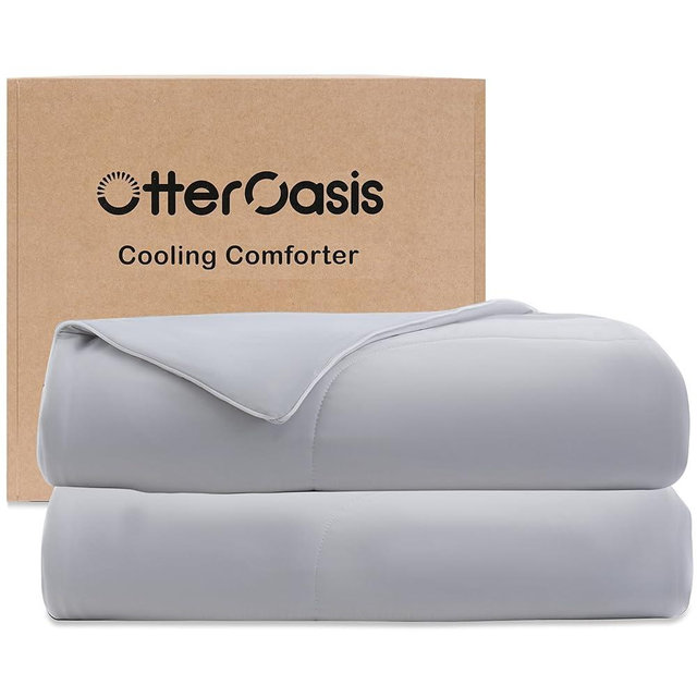 OtterOasis Cooling Comforter Queen Size for Hot Sleepers, 90"x90" Summer Cooling Blanket for Night Sweats, Silk Soft Lightweight Breathable All-Season Grey Cooling Quilt Blanket