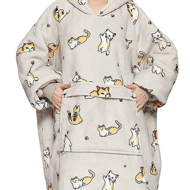 Wearable Blanket Hoodie for Adults All Patterns Oversized Sweatshirt Blanket with Pockets
