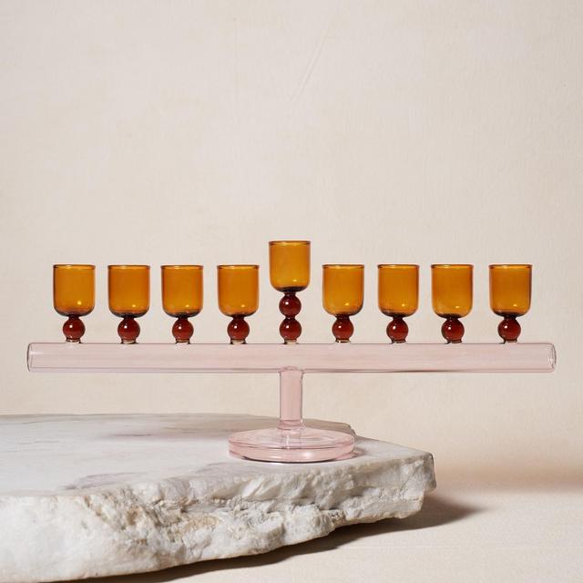 Glass Chanukiah (in Amber + Rose)