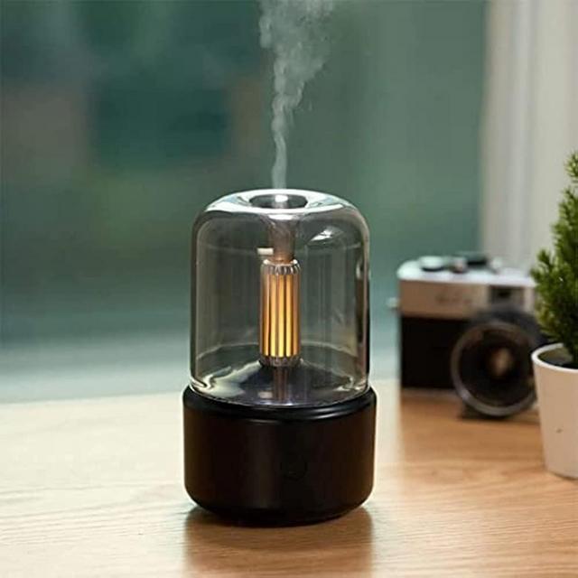 Candlelight Flame Air Diffuser,Portable Essential Oil Diffuser Noiseless 120ML Aroma Diffuser Waterless Auto-Off Protection for Spa Home Yoga Office Bedroom (Black)