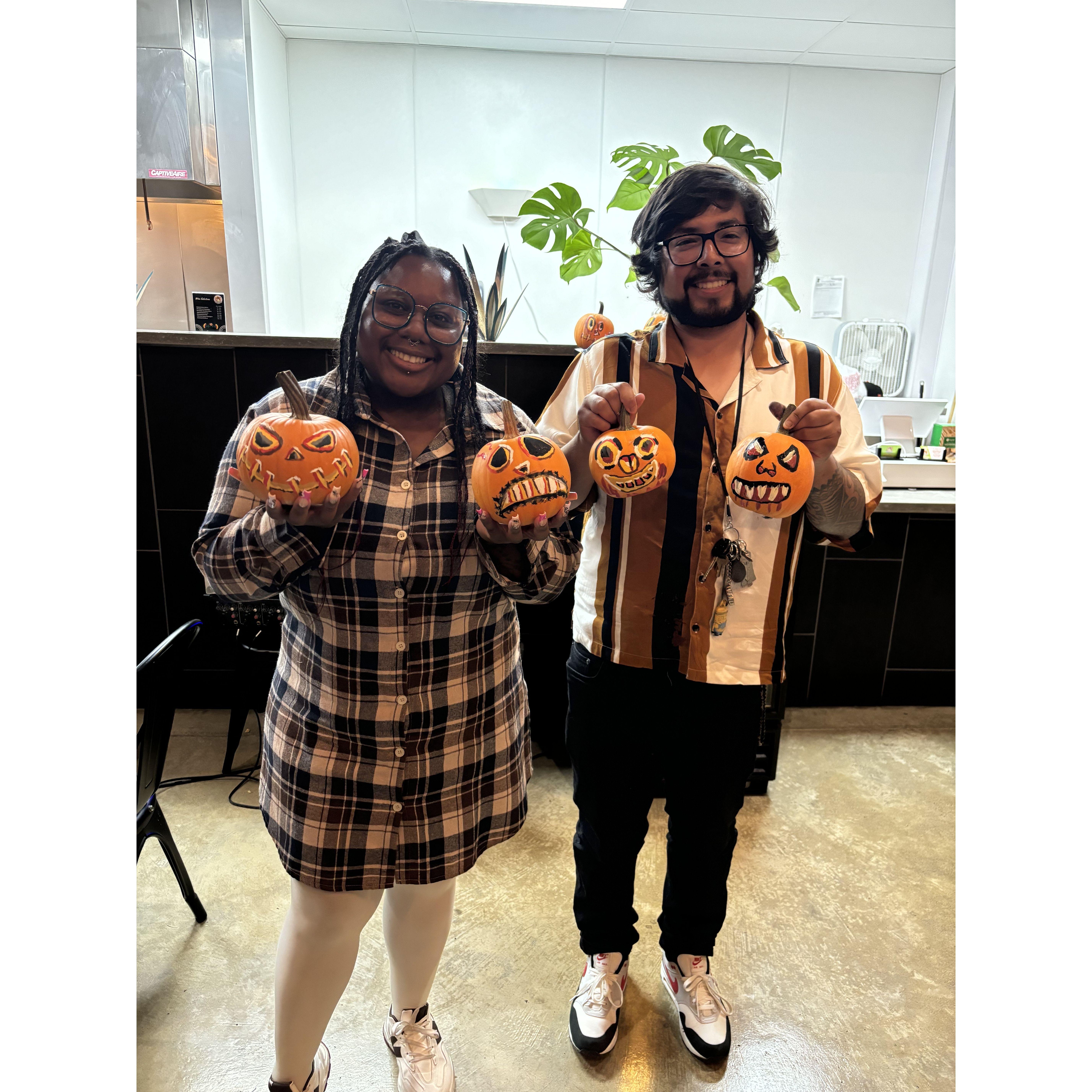 Pumpkin painting class that Daniel surprised Dejandra with