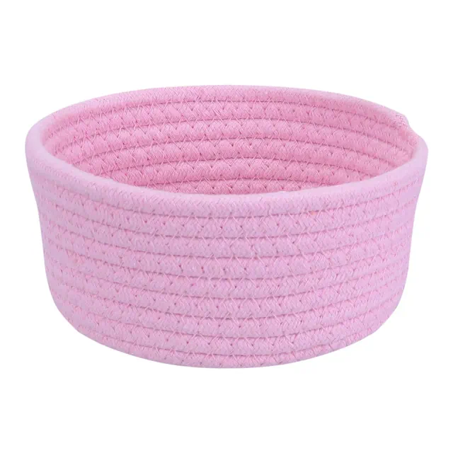 Unique Bargains Handcrafted Odorless Cotton Rope Chic Appearance Storage Basket 1 Pc Pink 6.5*6.5*3in