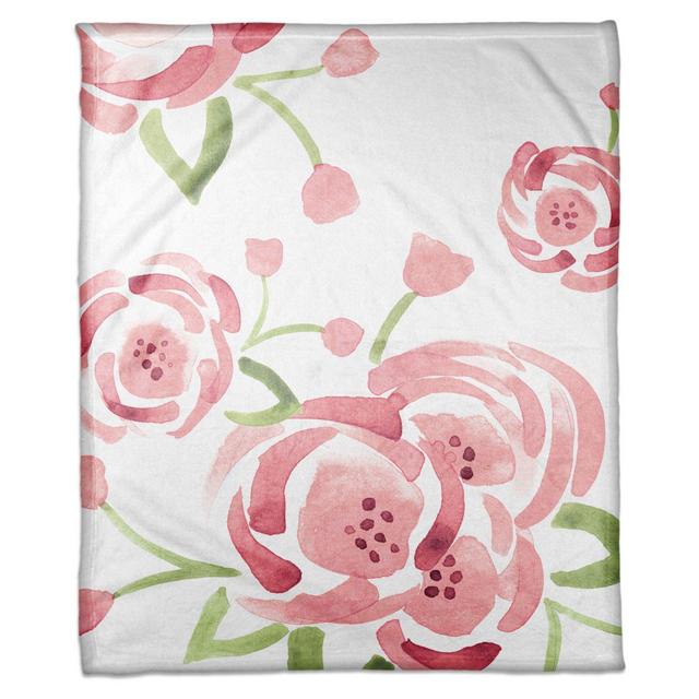 Designs Direct Watercolor Roses Throw Blanket in Pink/Green