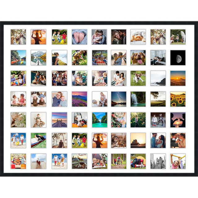 CountryArtHouse Black Frame with Collage Solid Wood Frame - 31x40 Frame for (63) 4" x 4" Photos - Black Matted Instagram 4x4 Collage Photo Frame with Mat with Multi Opening Picture Matte