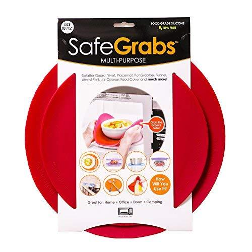 Safe Grabs: Multi-Purpose Silicone Original Microwave Mat as Seen on Shark Tank | Splatter Guard, Trivet, Hot Pad, Pot Holder, Minimize Mess (BPA Free, Heat Resistant, Dishwasher Safe), Set of 2, Red