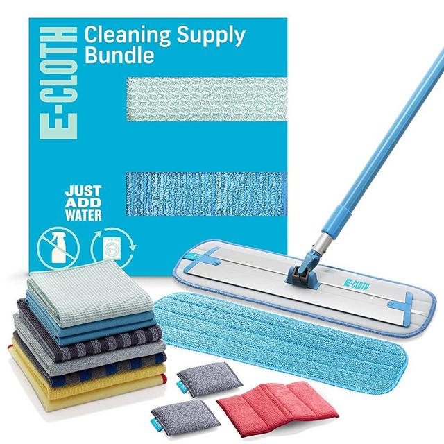 E-Cloth 13 Piece Cleaning Supply Bundle, Premium Microfiber Cleaning Cloth and Mop Supplies, Ideal Cleaner for Glass, Window, Bathroom, Floor, Stainless Steel, and Cast Iron, 100 Wash Guarantee