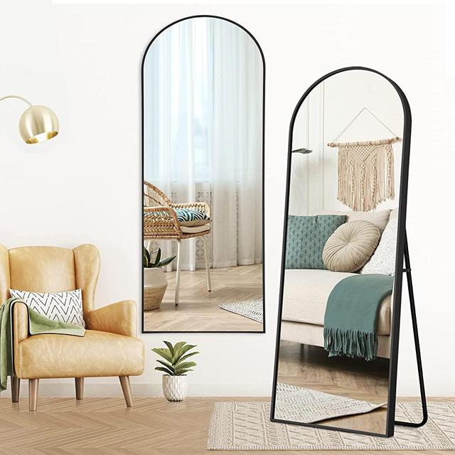 NicBex Arch Full Length Mirror, 64" x 21" Metal Free-Standing Mirror as Floor Mirror for Bedroom/Bathroom/Dorm Room/Dressing Vanity, Full Size and Modern Design, Black(with Stand)