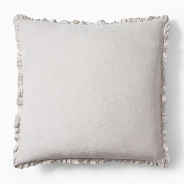 European Flax Linen Ruffle Duvet, Euro Sham, Natural Flax