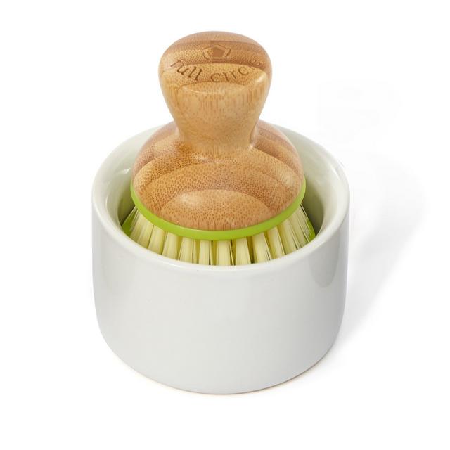 Full Circle Bubble Up Ceramic Soap Dispenser & Bamboo, Dish Brush + Dispenser, Green