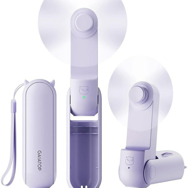 GAIATOP Portable Handheld Fan, 3 IN 1 Mini Foldable Travel Fans [17H Max Cooling Time] with Power Bank, Pocket Design USB Rechargeable for Travel Concert Lash Makeup Summer Gifts for Women Girl Purple