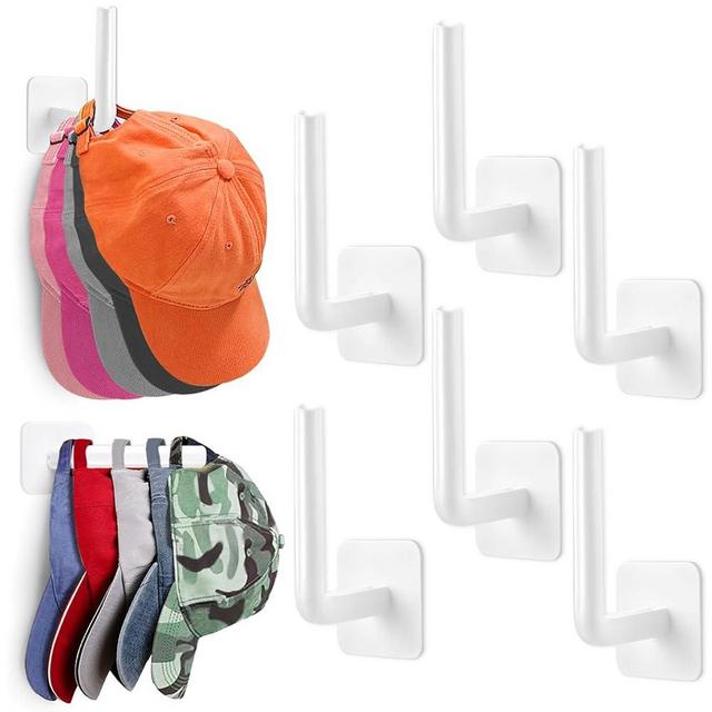Hat Rack for Wall Hat Organizer (6-Pack), Hat Racks for Baseball Caps, Adhesive Hat Hooks for Wall, No Drilling Hat Hangers for Closet Cowboy Hat Holder Display, Sticky Hat Storage for Baseball Caps
