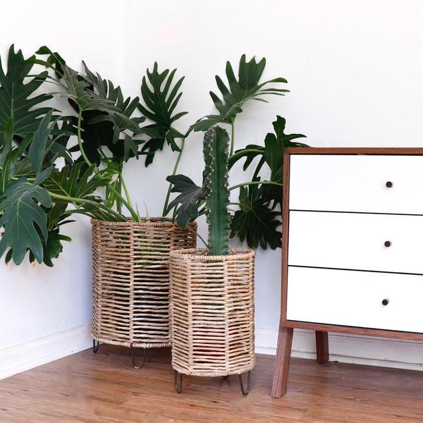 Large Seagrass Planter Basket Set on Iron Hairpin Feet