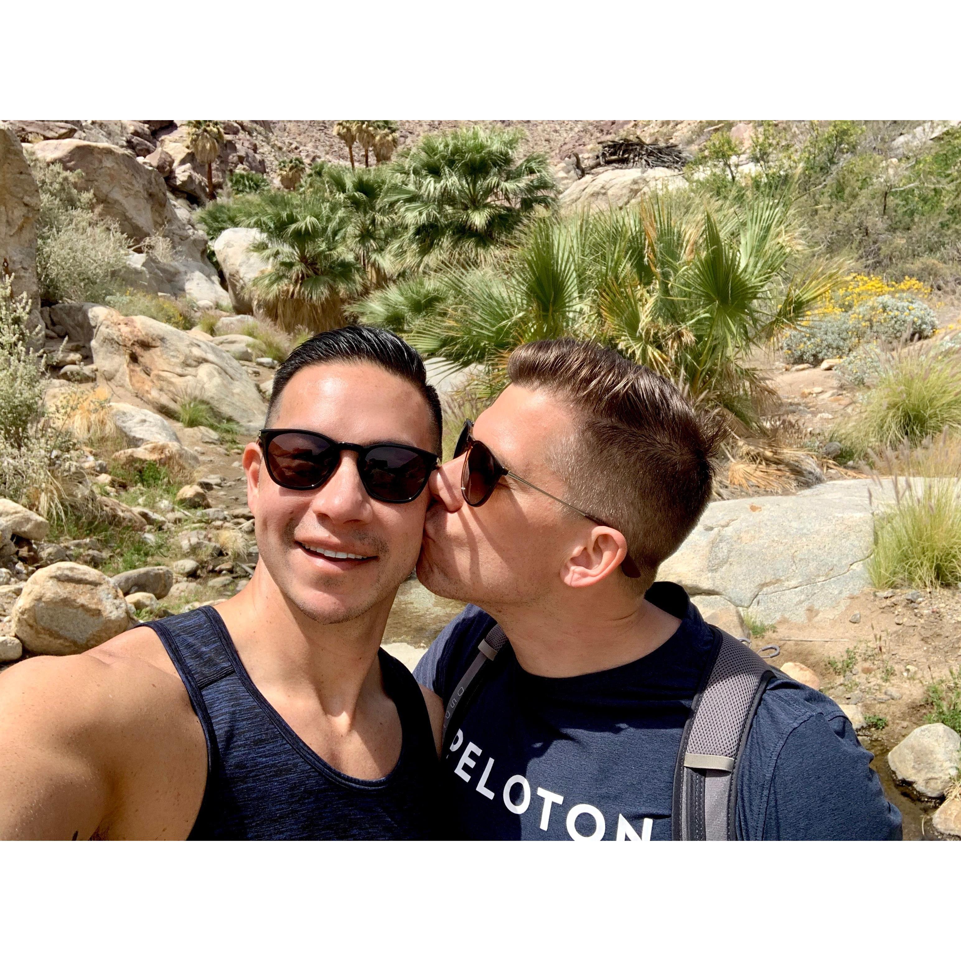 Hike to an oasis in Anza-Borrego Desert State Park. This is the trip when we decided to move forward with the wedding again. :)