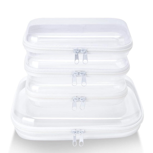 WELPIRT 4 pcs Clear Zipper Pouches,Hard Shell Zipper Case, Toiletry Bag for Travel, CLear Diaper Bag, Toiletry Pouch, Travel Organizer, Clear Cosmetic Bag,Toy Storage Bins (M+3S)
