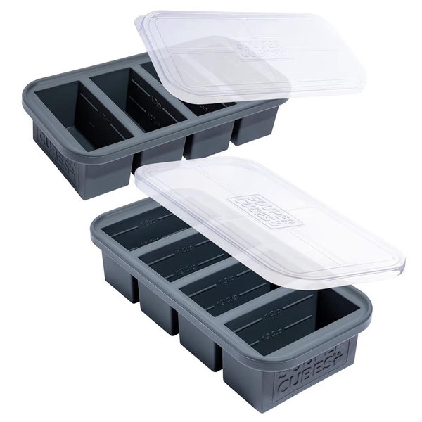 Souper Cubes 1 Cup Silicone Freezer Tray with Lids, Perfect for Storing Broth, Leftovers, Rice, Sauce and More, Silicone Soup Freezer Molds for Meal Prepping - Charcoal - 2-Pack