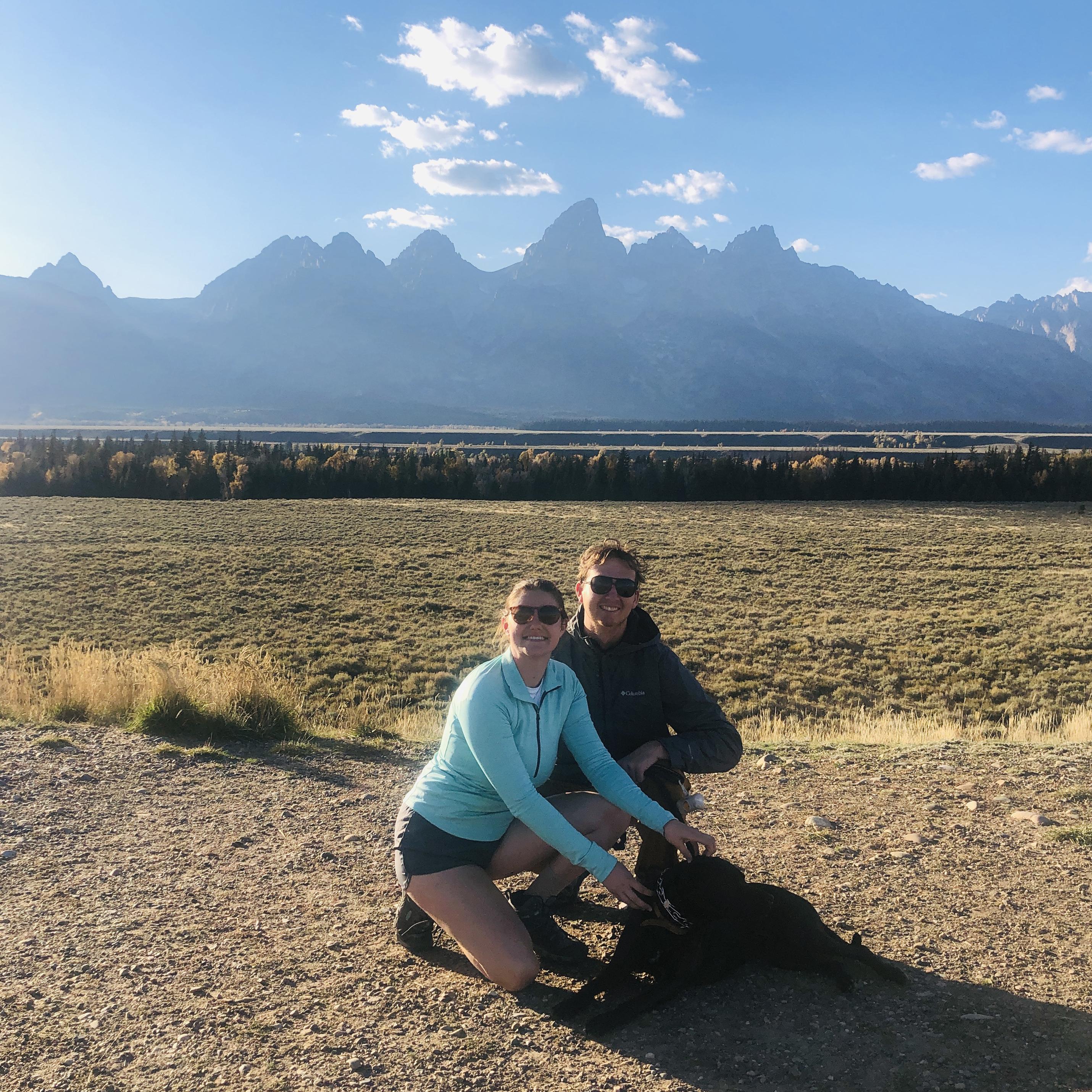 Fall 2022. Our grand adventure started in Florida and we made our way as north as South Dakota and Wyoming. Here we are posed in front of the majestic Tetons.