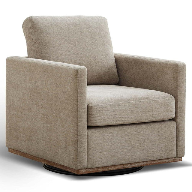 Aoiy & Wifon 30.7" W Swivel Accent Chair, Mid Century Modern Swivel Chair for Living Room, Comfy Small Accent Chair, Wavy Chenille, Taupe