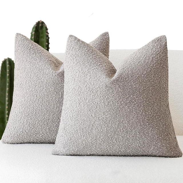 Foindtower Pack of 2 Textured Boucle Throw Pillow Covers Accent Solid Decorative Pillow Cases Cozy Woven Couch Cushion Case for Sofa Bedroom Living Room Home Decor, 20 x 20 Inch,Neutral Grey