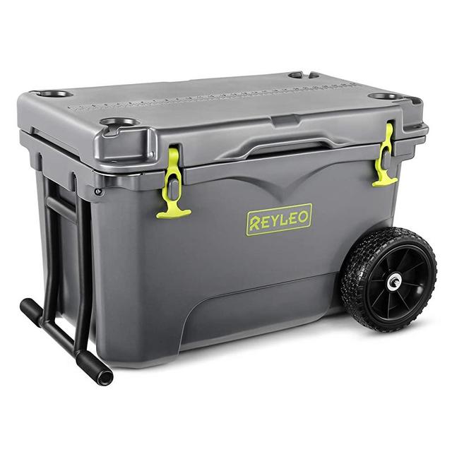 REYLEO 21/52/50 Quart Portable Rotomolded Cooler( & with Wheels), Heavy-Duty Ice Chest with Fish Ruler/Tie-Down Points Keeps Ice Up to 4 Days Ideal for Camping, BBQs, Tailgating & Outdoor Activities
