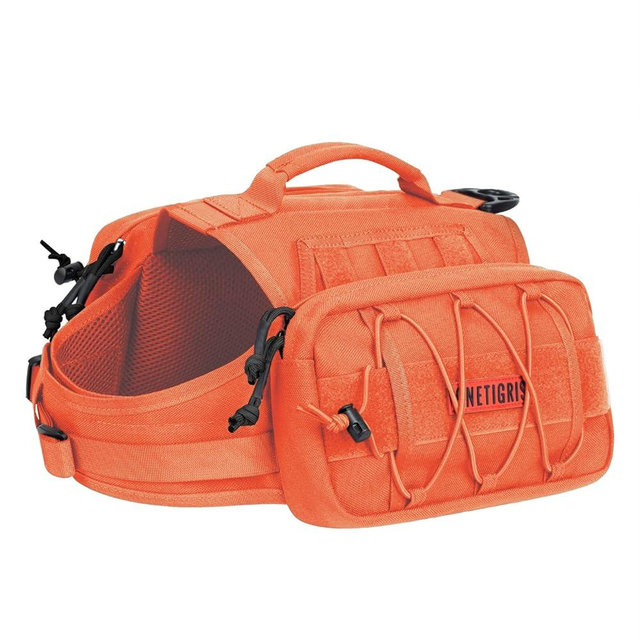 OneTigris Dog Backpack for Medium & Large Dogs, Nylon Backpack for Dogs Tactical Pet Backpack with Side Pockets for Hiking Walking Training Running (Orange, Medium)