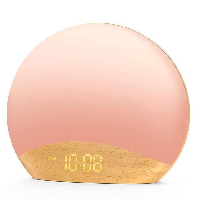 HOUSBAY White Noise Machine Sunrise Alarm Clock, Wake Up Light, Dimmable Night Light, 26 Natural Sounds, Gentle Wake up & Sound Machine for Sleeping, Adults, Heavy Sleeper-Wooden