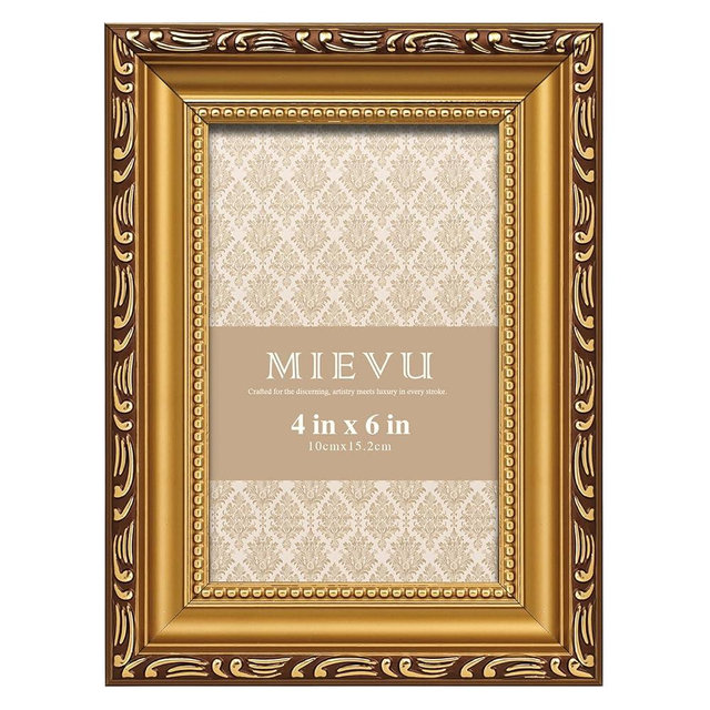 MIEVU 4×6 Picture Frame Gold - Picture Frames for Wall Hanging And Tabletop Display, Ornate Photo Frame for Poster, Vintage Frames