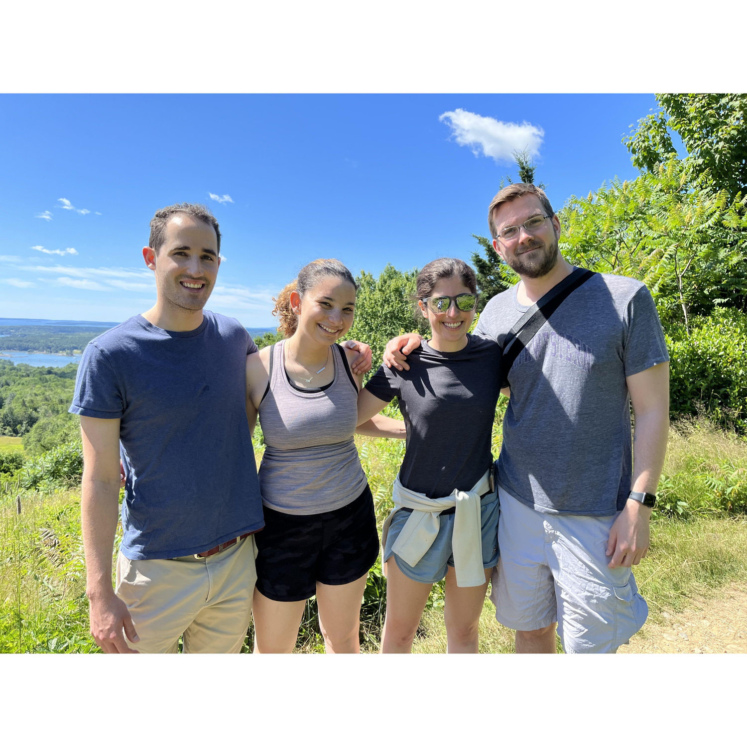 Here we are with Sarah's brother David and his then-girlfriend, now-fiancé (or wife depending on when you're reading this) Ellie. We took a lovely hike in Maine.